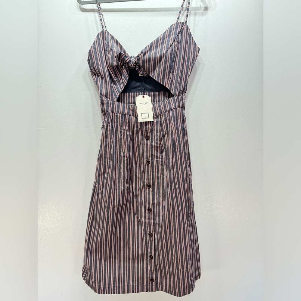 Navy Blue Striped Bare Midriff Coquette Girl Midi Dress by Mo Vint New York - Picture 9 of 11